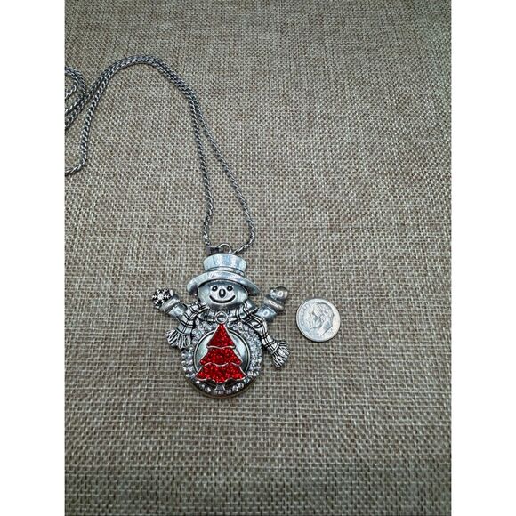 Snowman Pendant Necklace | Holiday Christmas Jewelry with Red Tree Accent - Picture 5 of 8